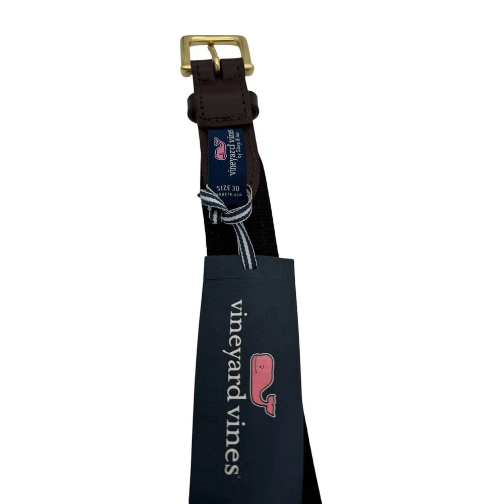 Vineyard Vines Mens Size 30 Bulldog Mascot Canvas Club Belt Maroon Leather New